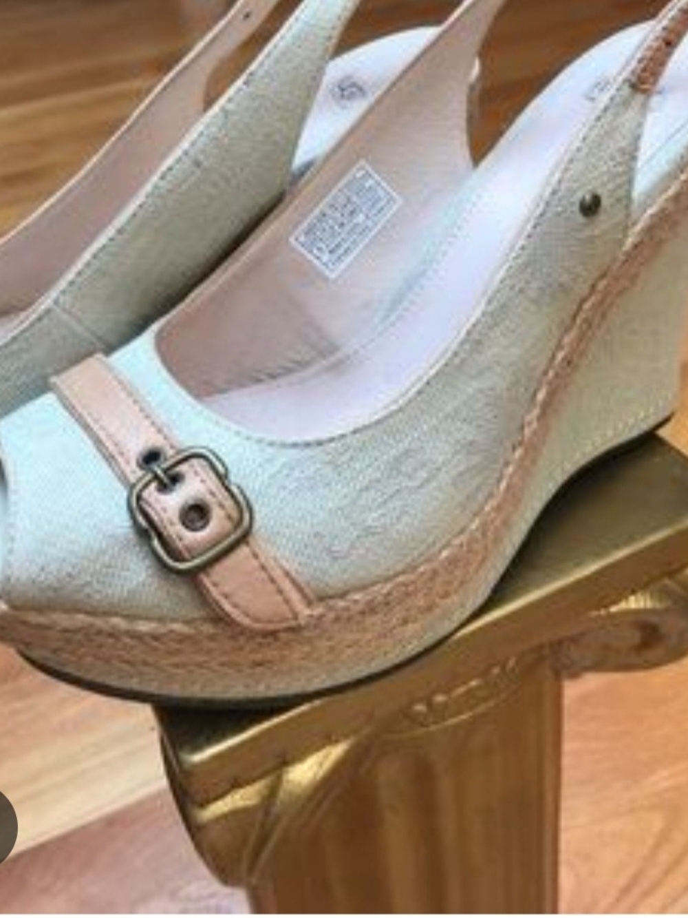 UGG Women's Neutral Canvas Wedge Slingbacks with Tan Trim